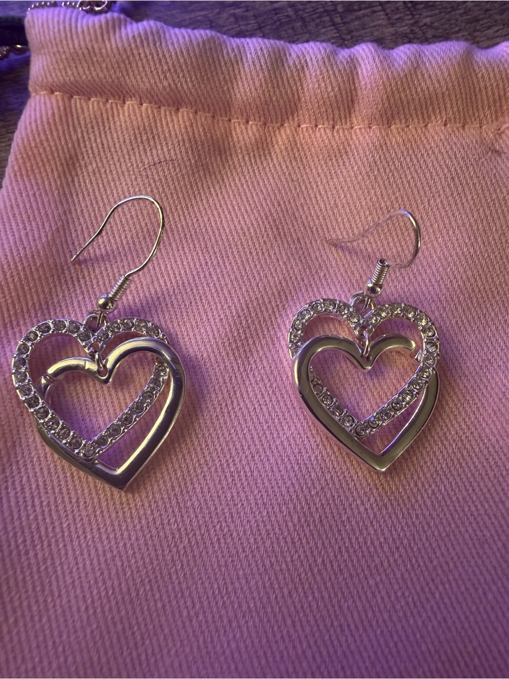 belk Silver Heart Dangle Earrings with Clear Crystals